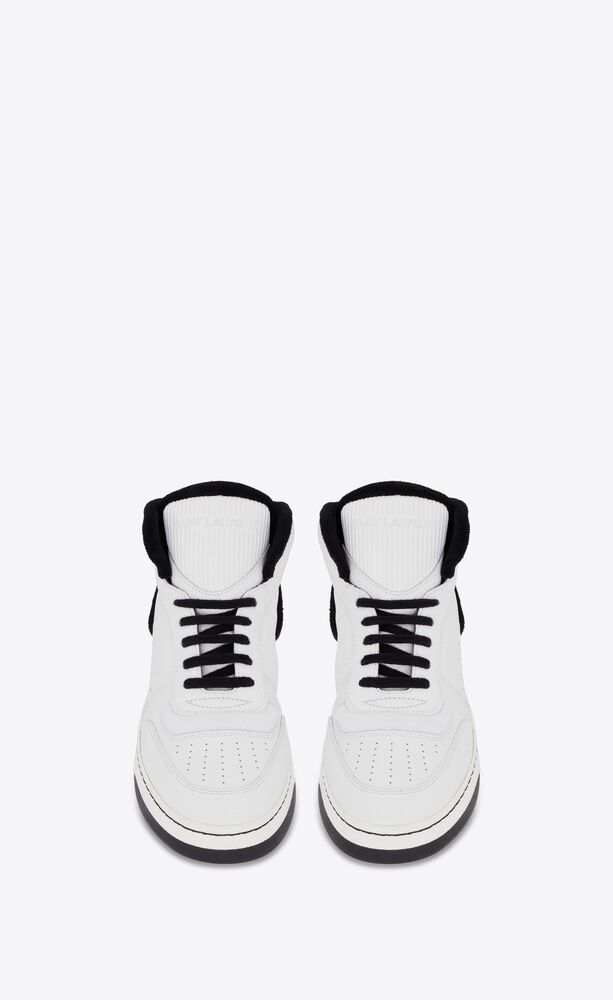 Saint Laurent Men's Sl 80 Mid-top Sneakers In Smooth And Grained Leather In  White