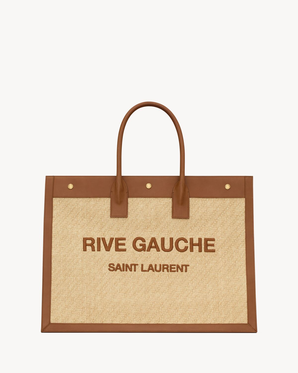 rive gauche in embroidered raffia and vegetable-tanned leather