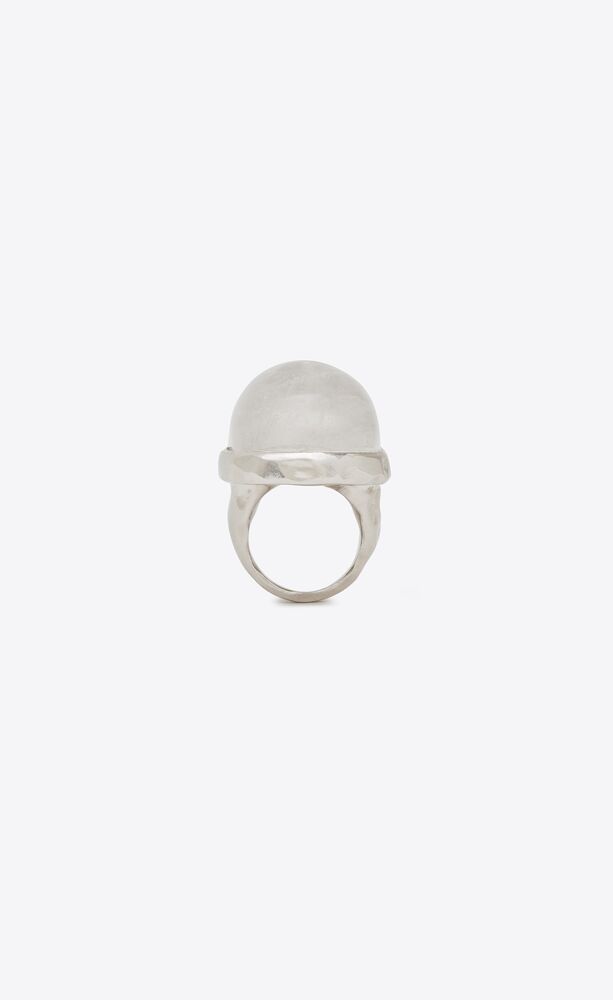 oversize cabochon ring in metal and quartz