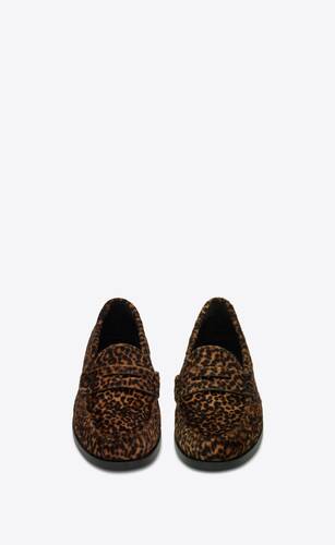 slippers-mocasines monogram de piel con estampado de leopardo efecto poni
