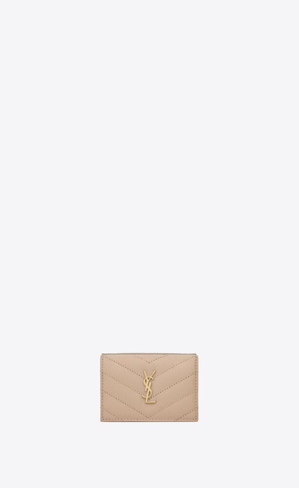 Tiny origami wallet in quilted grained leather, Saint Laurent
