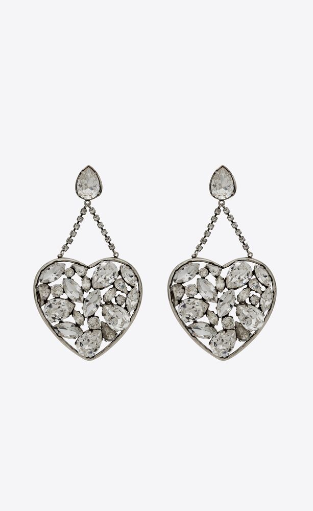 oversized rhinestone heart drop earrings