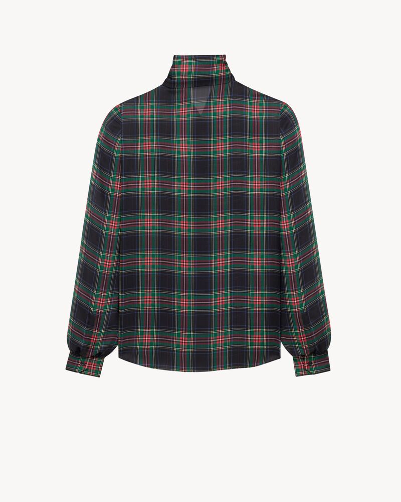 lavallière blouse in tartan silk charmeuse