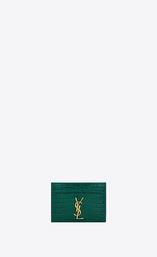 Saint Laurent Classic Monogram Card Holder Crocodile Embossed Leather