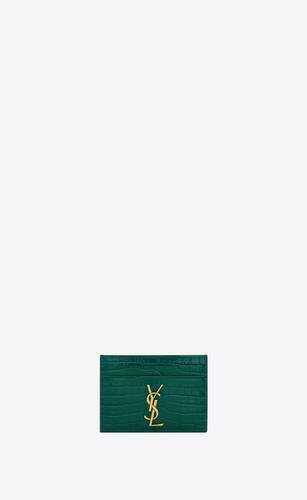 Saint Laurent Cassandre Croc-effect Leather Card Holder In Foliage Green