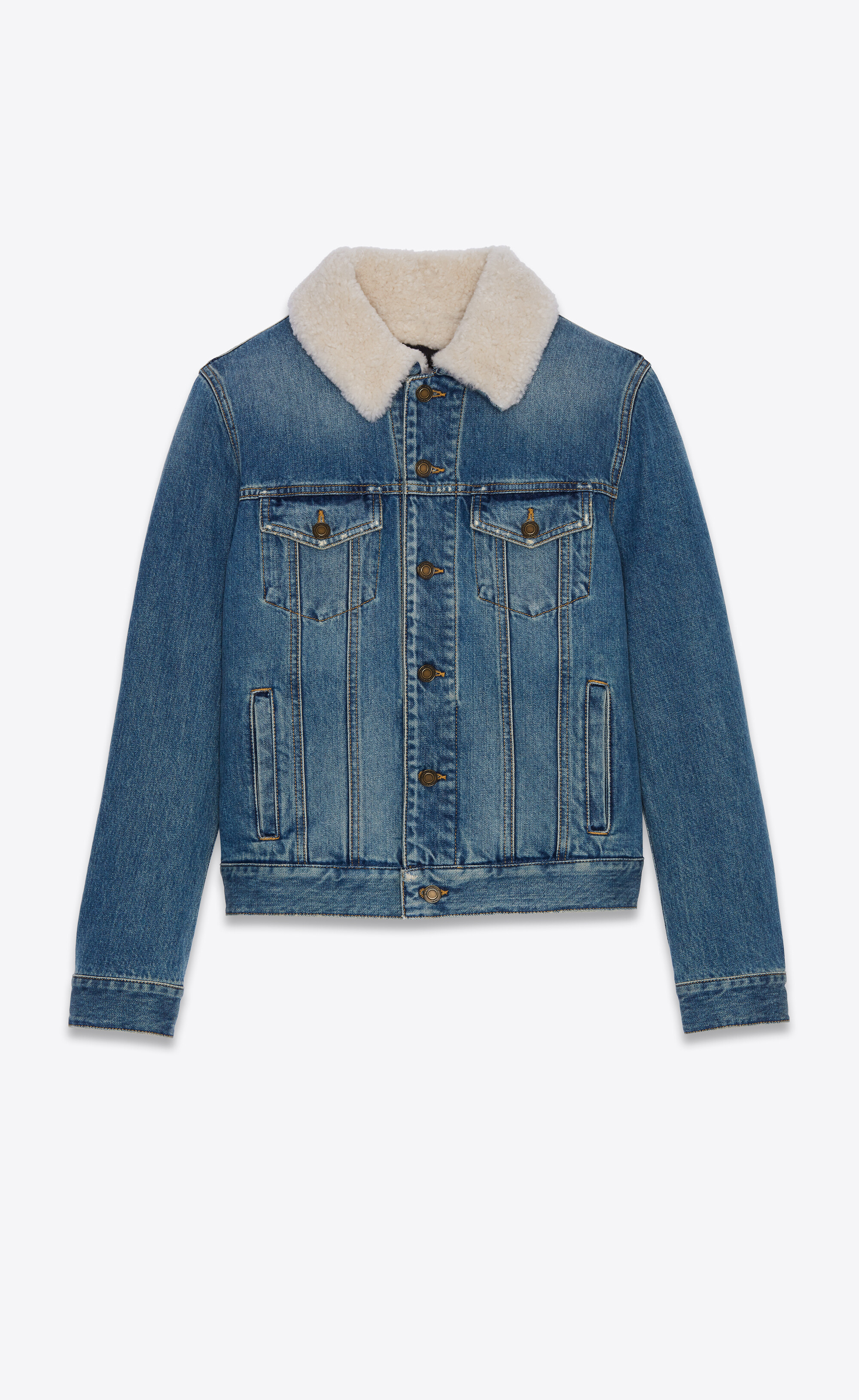 boyfriend jacket in used '70s blue denim and shearling