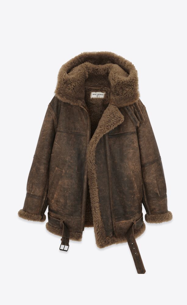 Aviator jacket in aged lambskin and shearling | Saint Laurent | YSL.com