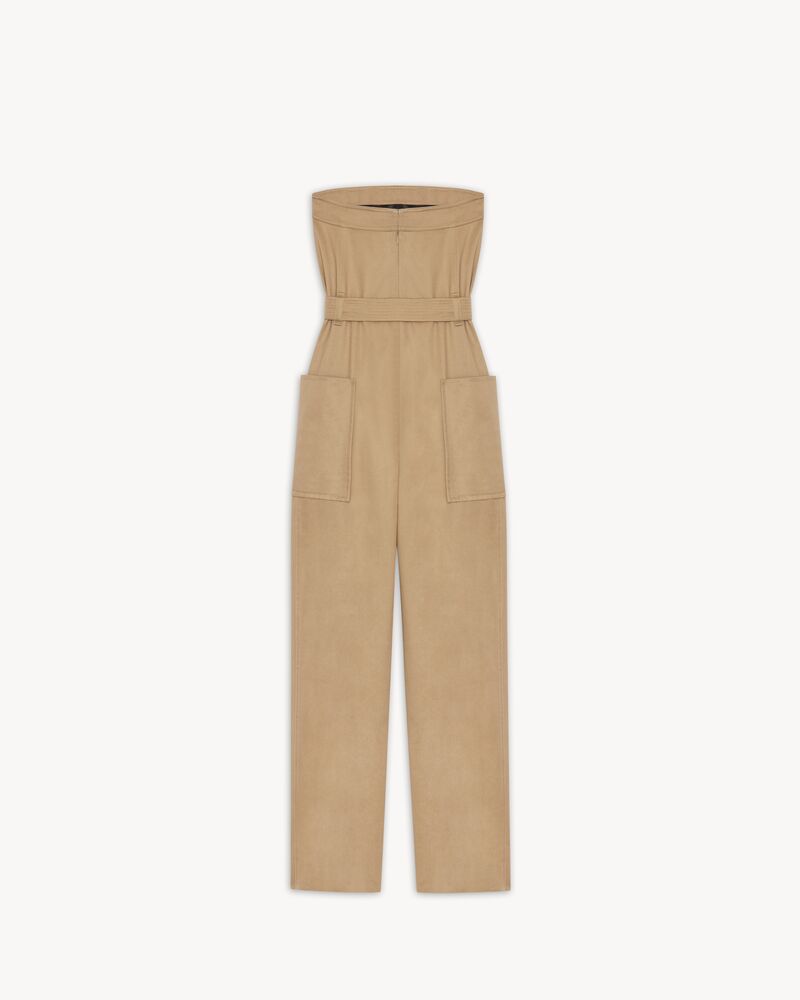 strapless jumpsuit in cotton gabardine