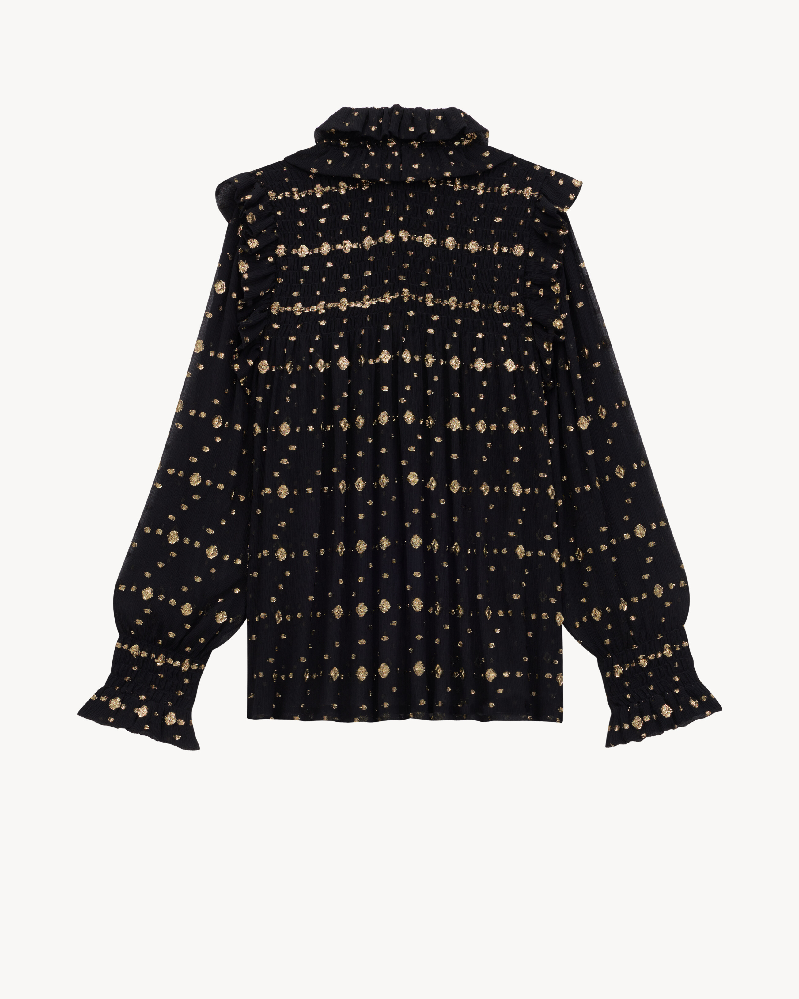 Blusa con volantes de jacquard de crespón de seda de lúrex