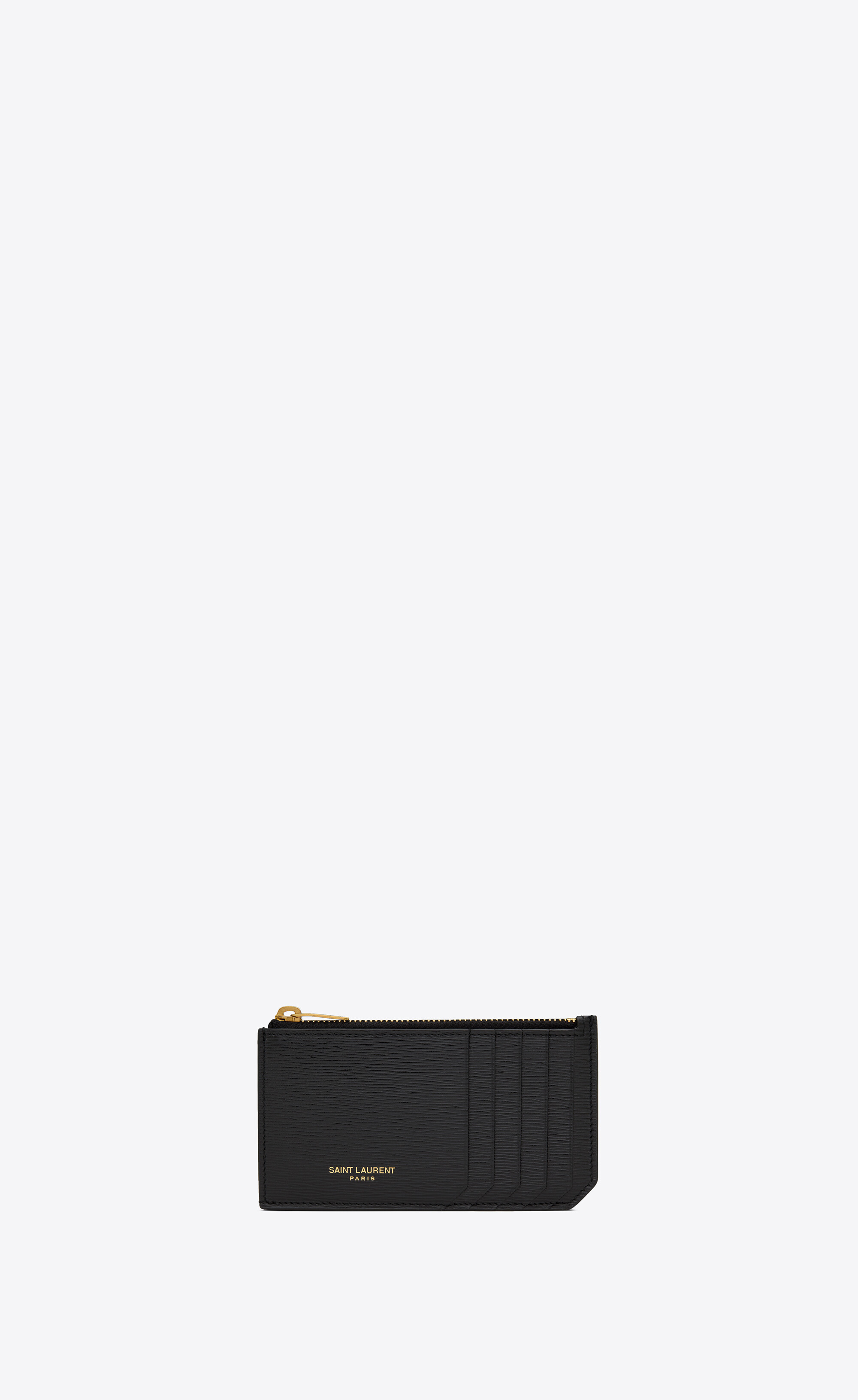 Saint Laurent Paris FRAGMENTS zip card case in ripple-embossed leather ...