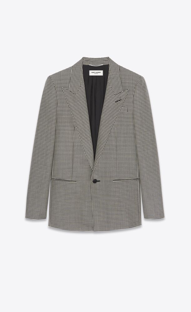 fitted single-breasted jacket in gingham wool and mohair