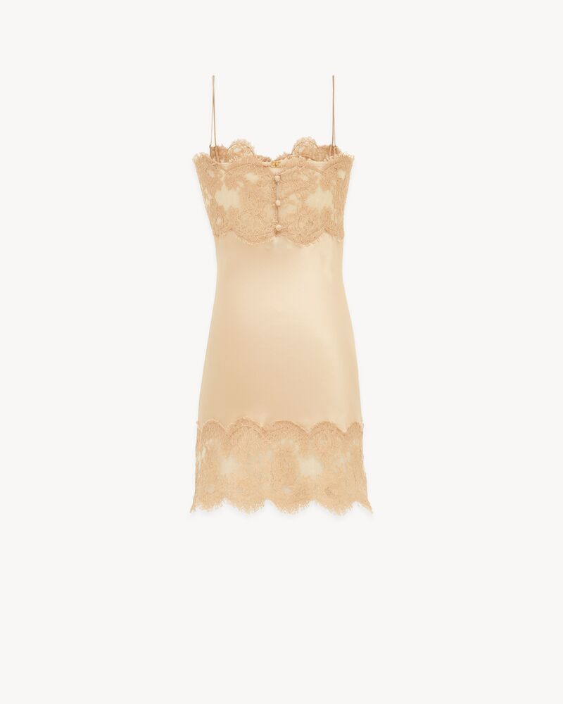 slip dress in silk satin and lace