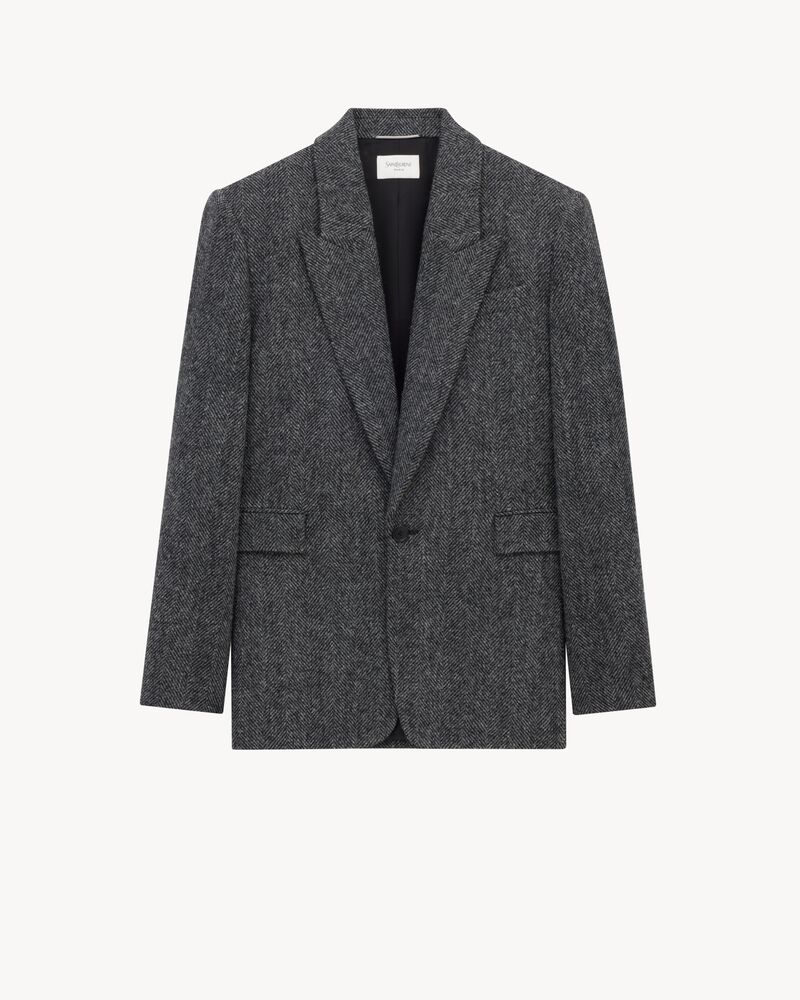 jacket in brushed herringbone wool