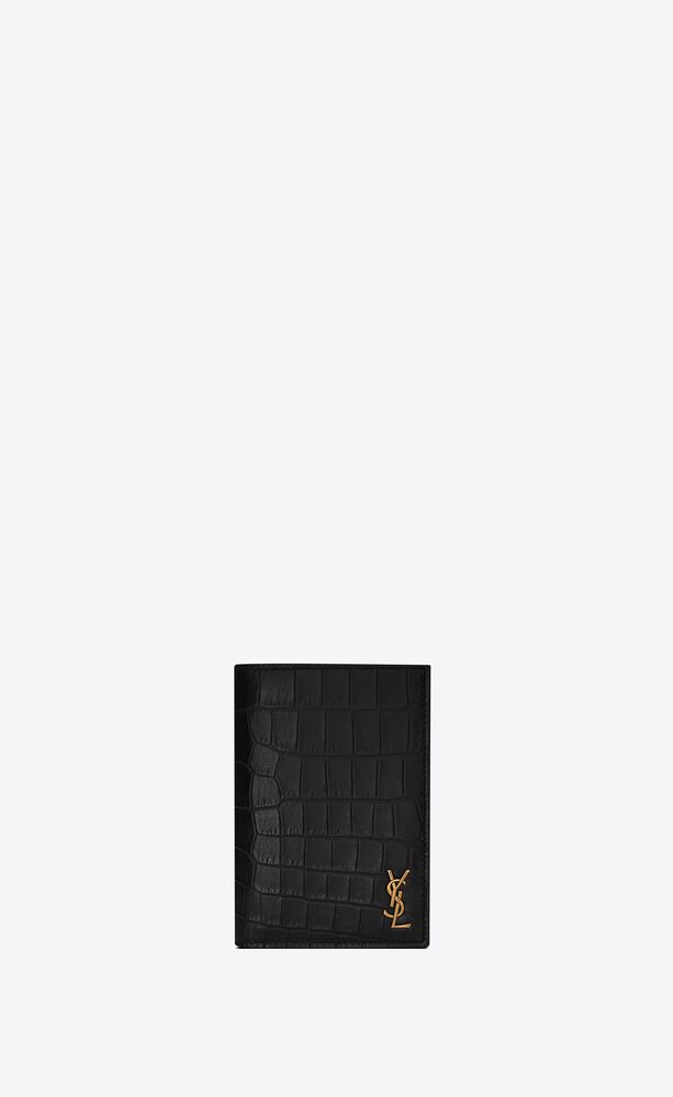 TINY CASSANDRE credit card wallet in CROCODILE-EMBOSSED matte leather, Saint  Laurent