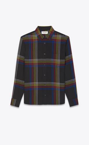 yves collar fitted shirt in checked wool