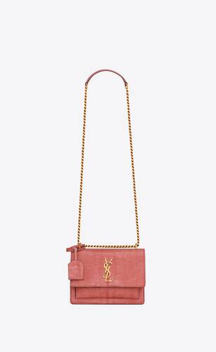 Saint Lauren YSL sunset bags croc embossed leather shoulder bags women hand bags  pink
