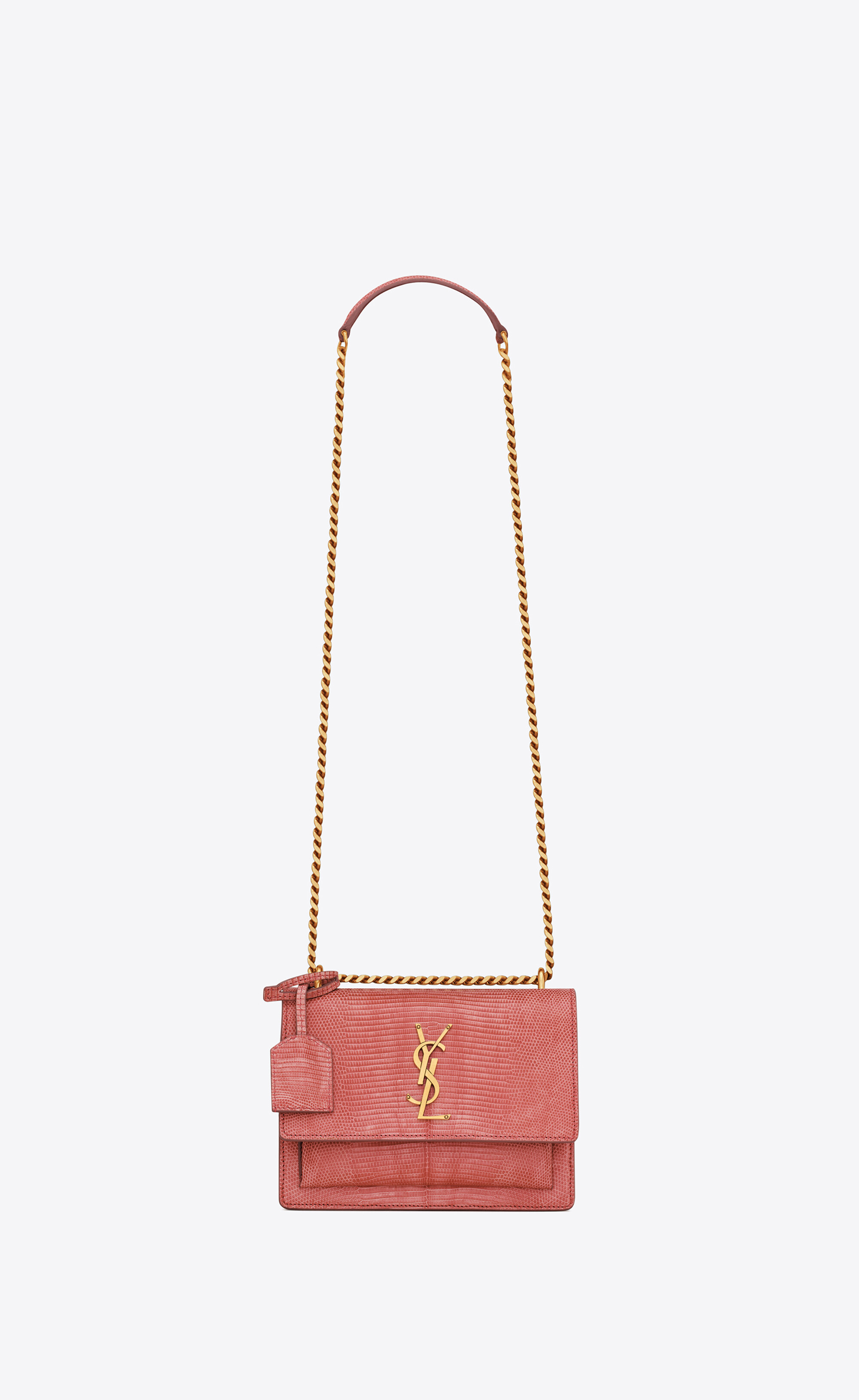 Saint Laurent Women's Sunset Small Chain Bag in Lizard - Toasted Brown