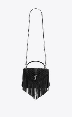 college medium chain bag in light suede with fringes