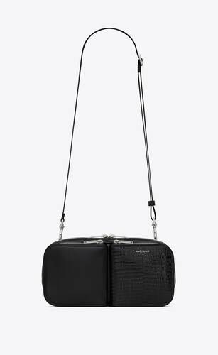 saint laurent paris crossbody pouch in nylon and lizard-embossed leather