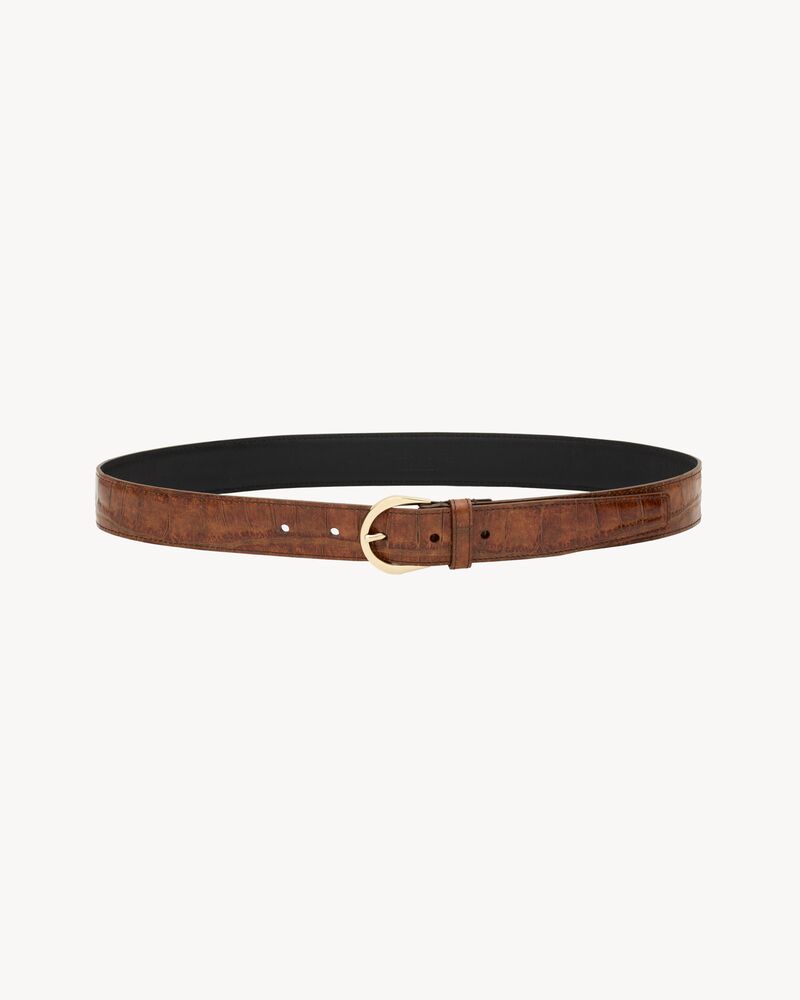 crescent moon belt in crocodile-embossed leather