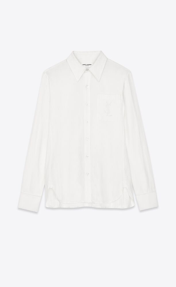 camisa bordada con monograma de algodón y lino