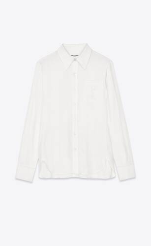 Monogram embroidered shirt in cotton and linen | Saint Laurent | YSL.com