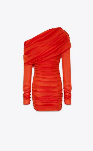 ruched one-shoulder dress in silk muslin