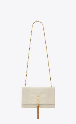 kate medium chain bag with tassel in crocodile-embossed shiny leather