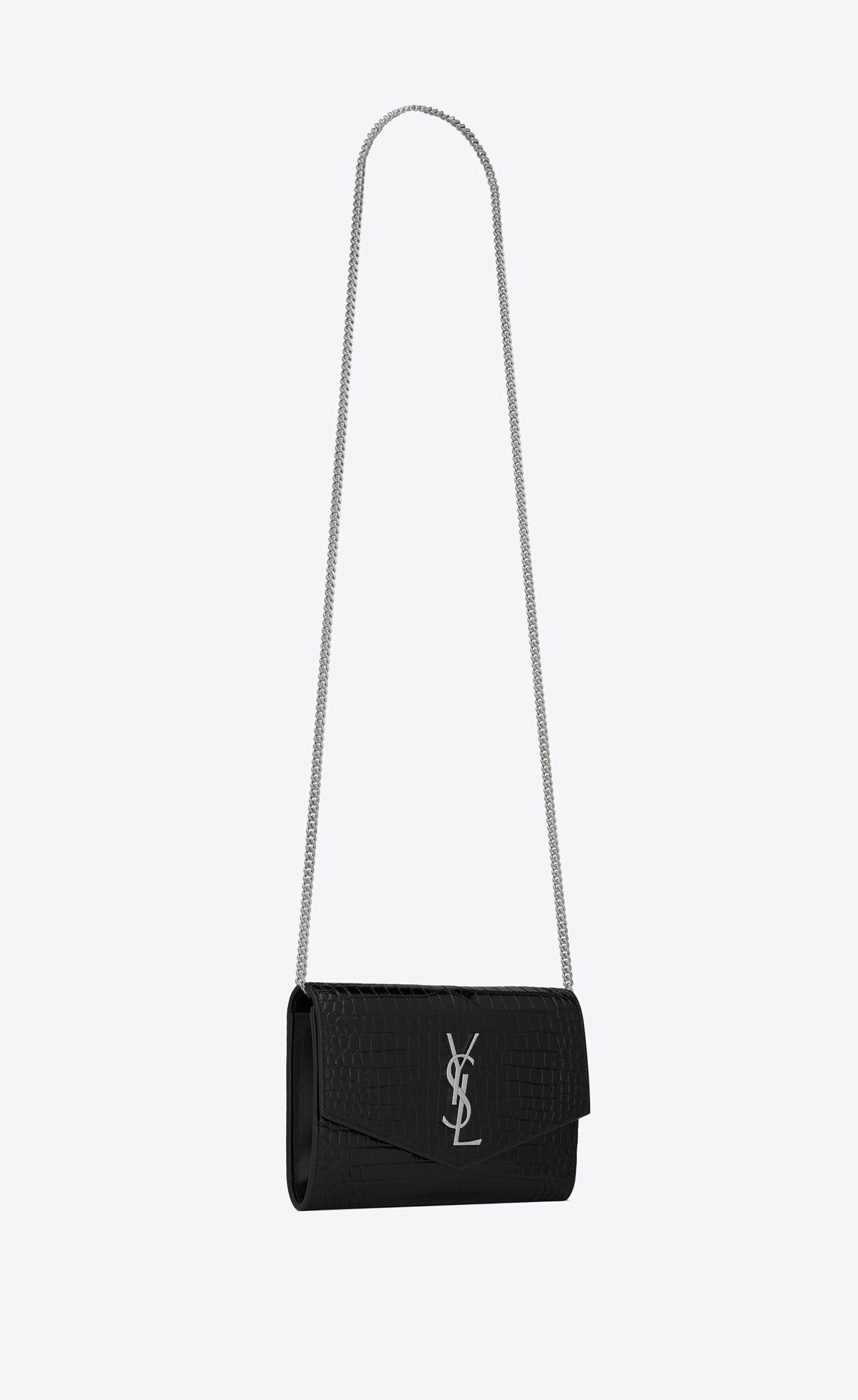 UPTOWN chain wallet in crocodile-embossed shiny leather | Saint Laurent ...