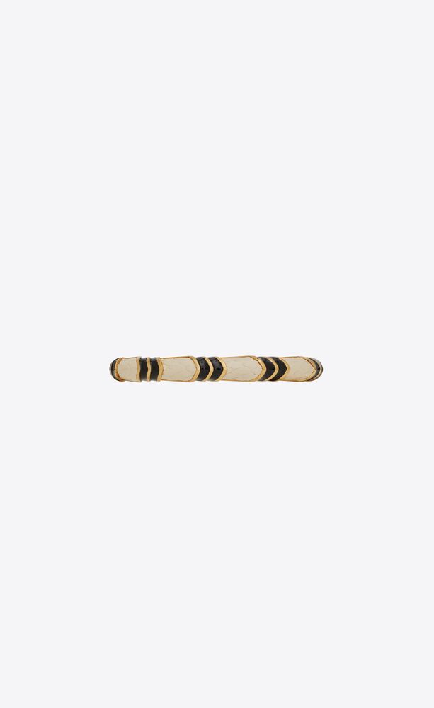 manchette serpent texturée en métal, cuir et émail