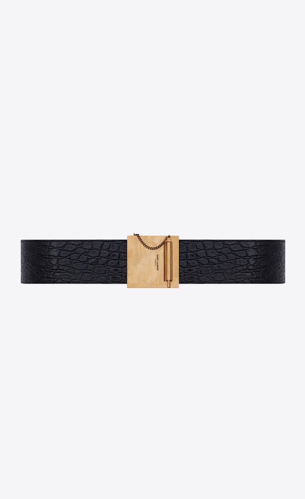 chaine et baton buckle belt in crocodile-embossed leather