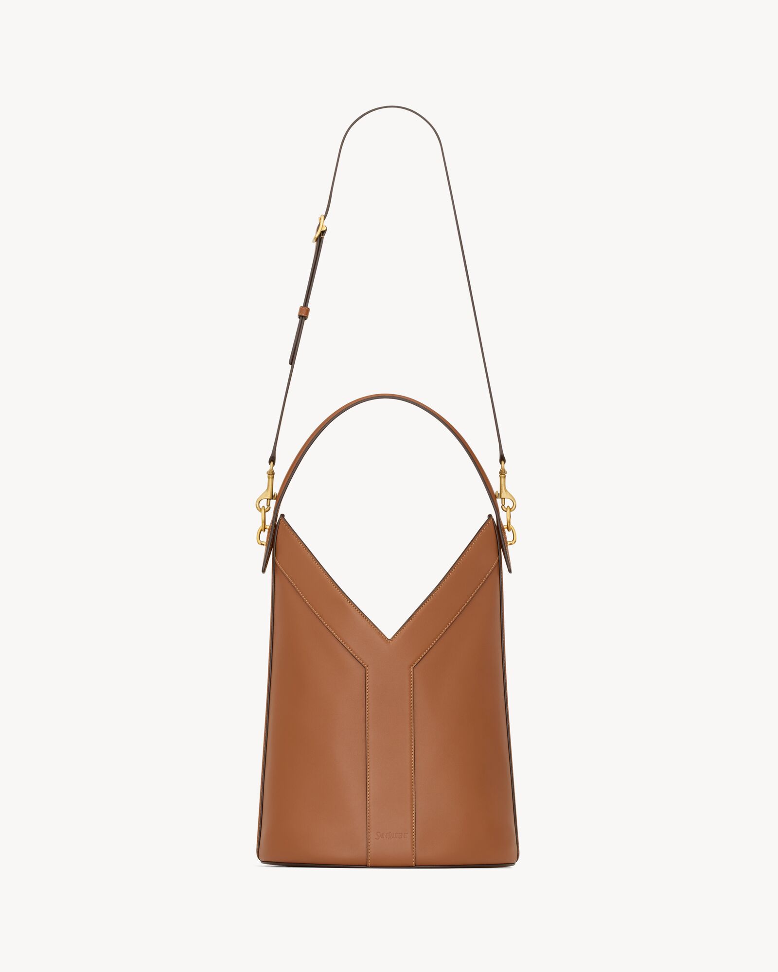 Y top-handle bucket in leather