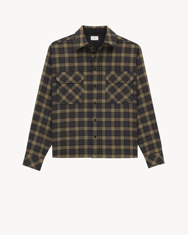 Besticktes Overshirt aus karierter Wolle