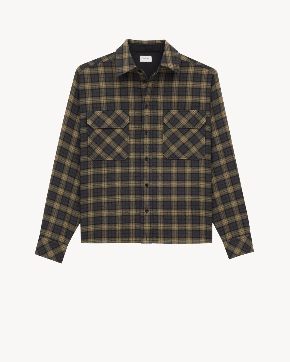 sobrecamisa de lana con motivo de cuadros y bordado