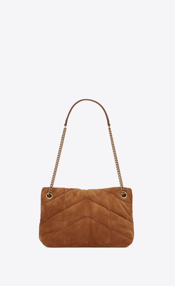 Saint Laurent Puffer Small Bag in Quilted Suede - Brown