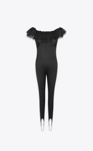 strapless catsuit in silk satin and lace