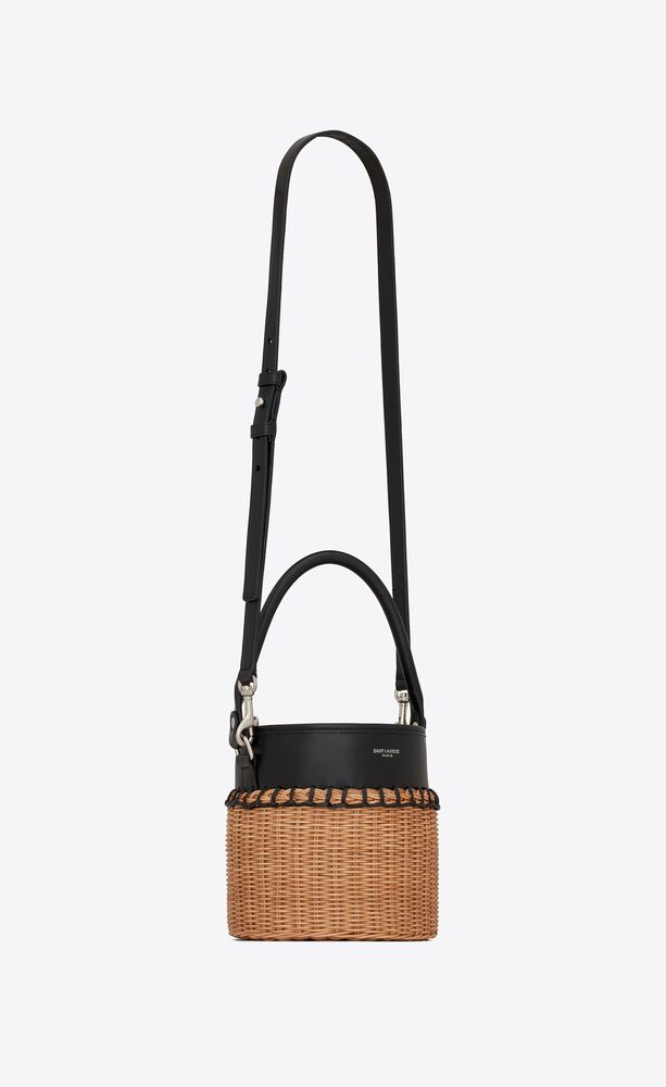Bahia small bucket bag in smooth leather and wicker | Saint Laurent | YSL.com