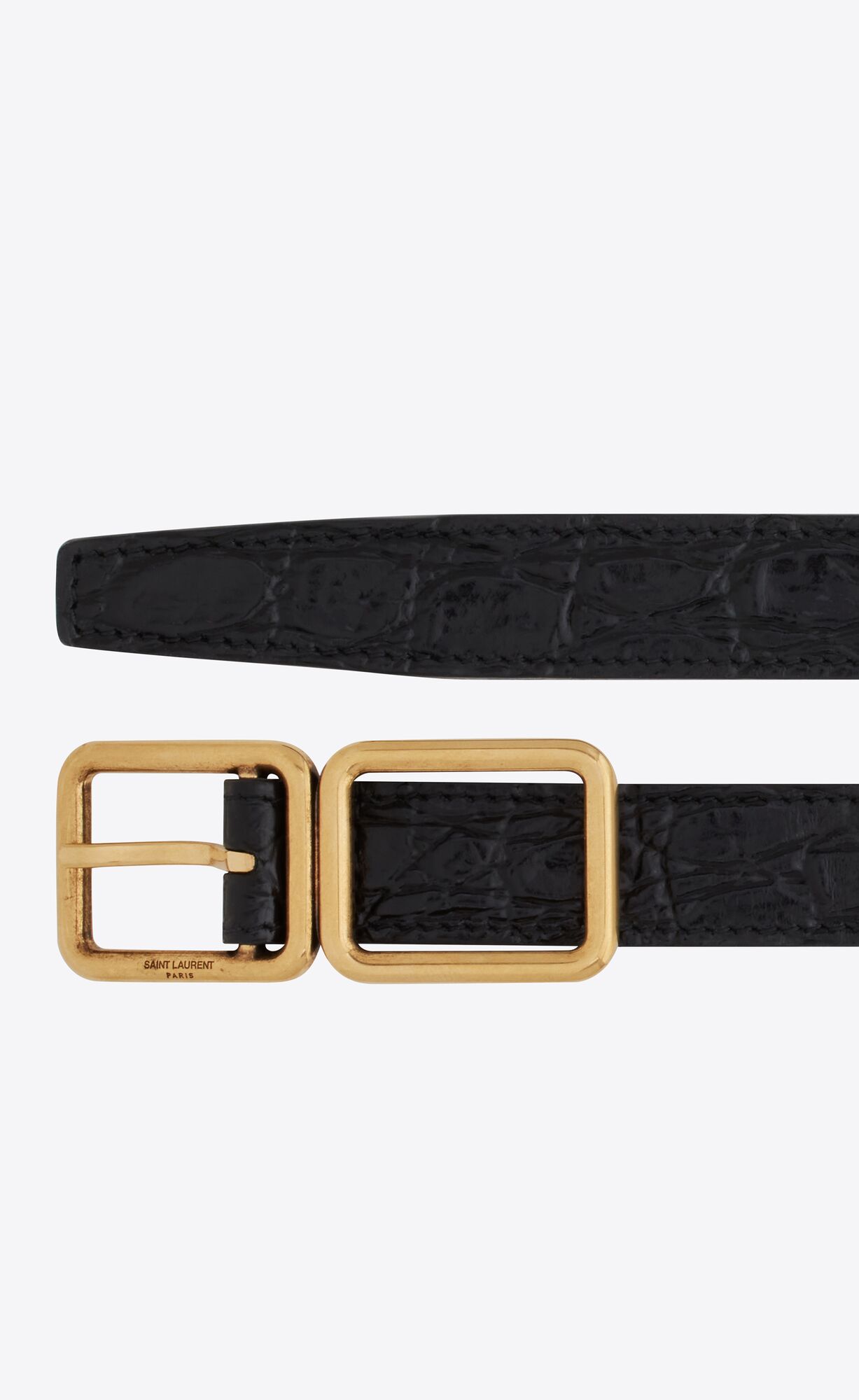 DOUBLE CADRE BUCKLE THIN BELT IN CROCODILE- EMBOSSED LEATHER | Saint ...