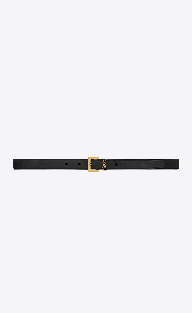 monogram thin belt with square buckle in suede