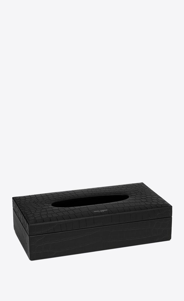 tissue box in crocodile-embossed leather