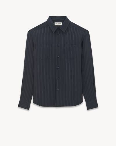 Saint Laurent Men's Yves Striped Georgette Dress Shirt