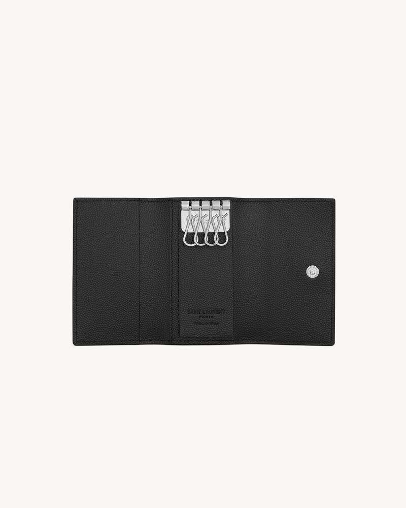SAINT LAURENT PARIS SLIM KEYCASE IN GRAIN DE POUDRE LEATHER
