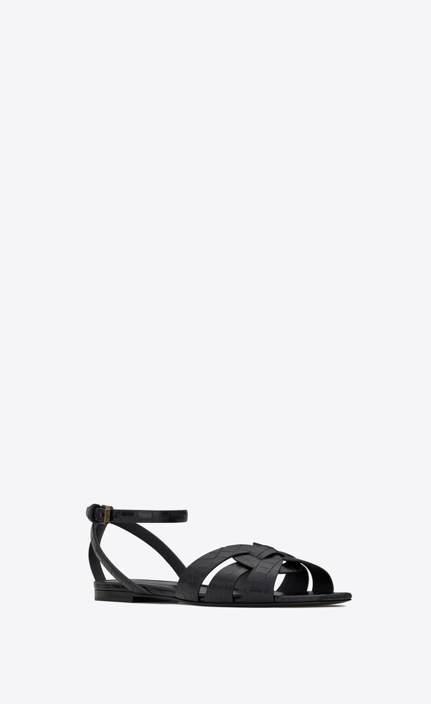 TRIBUTE flat sandals in crocodile-embossed shiny leather | Saint ...
