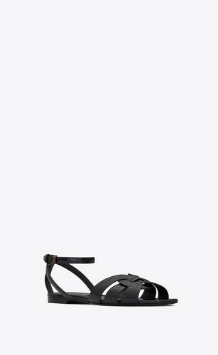 tribute flat sandals in crocodile-embossed shiny leather