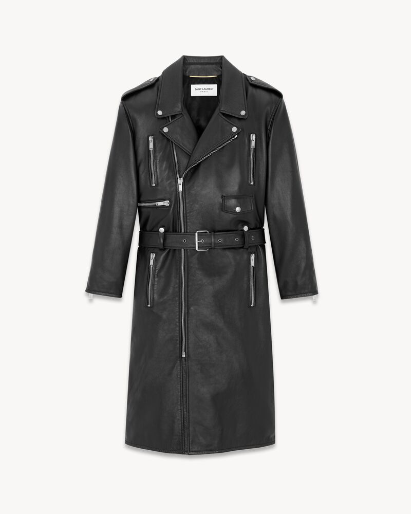 long motorcycle jacket in drummed lambskin