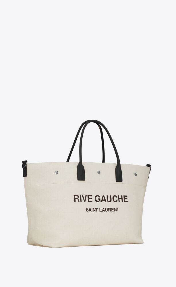 rive gauche maxi shopping bag in printed canvas and smooth leather