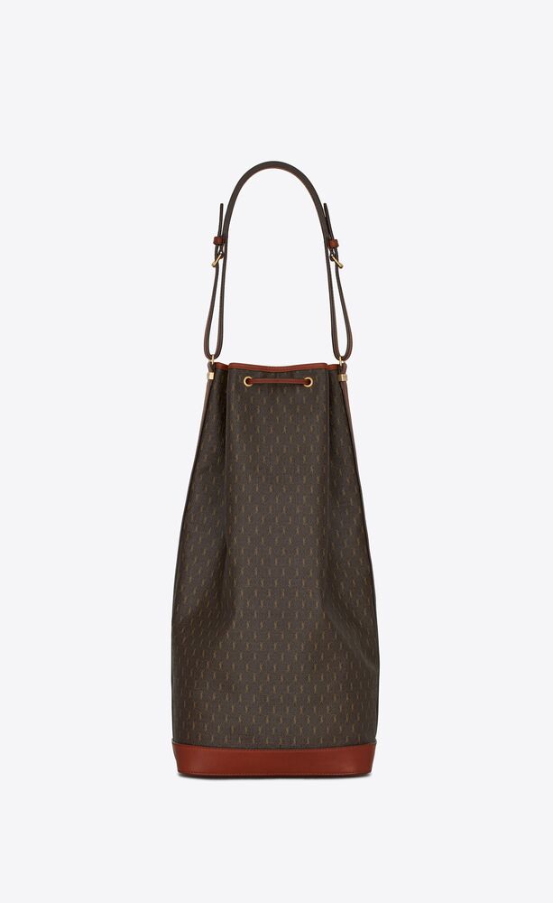 SAINT LAURENT Le Monogramme leather-trimmed printed coated-canvas bucket bag - Women - Brown Shoulder Bags