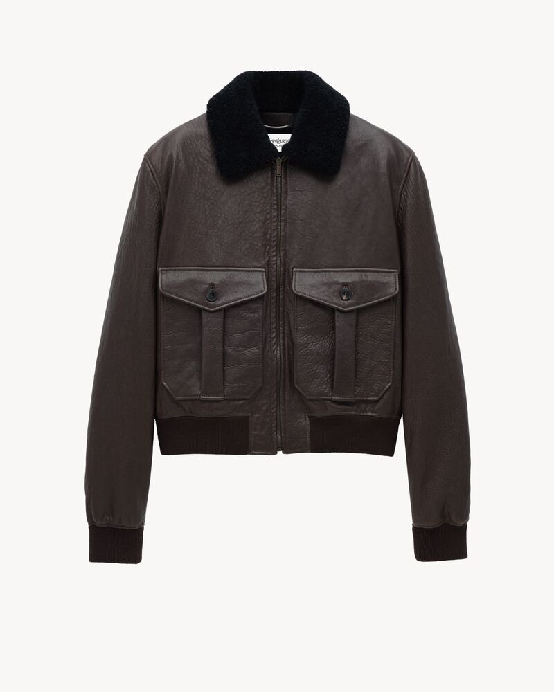 bomber jacket in bubbled lambskin and shearling