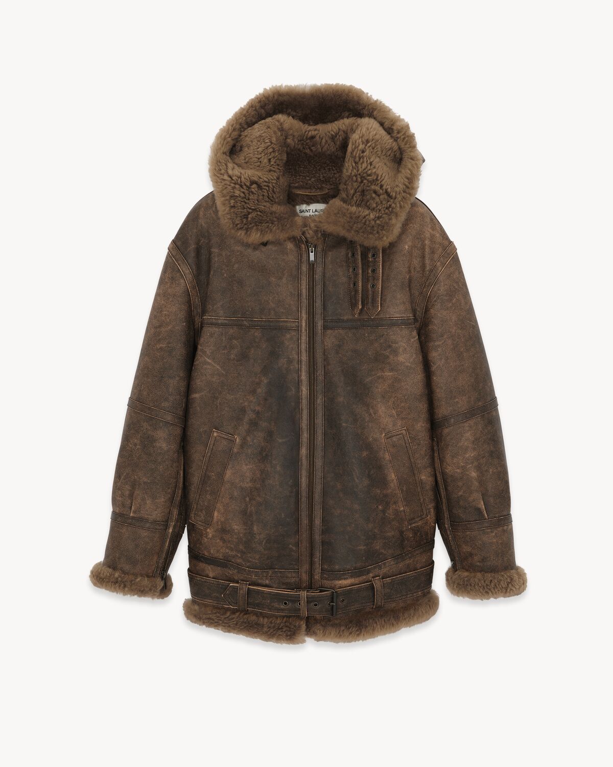 aviator jacket in aged lambskin and shearling
