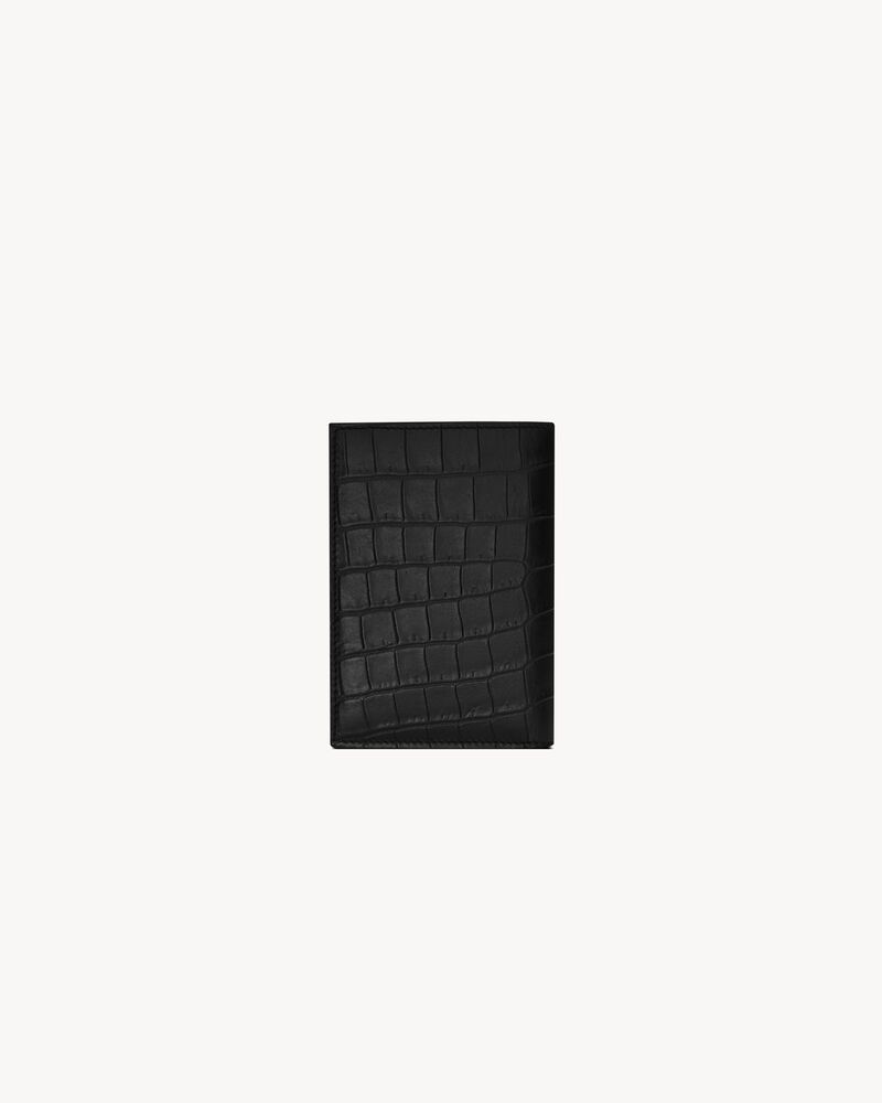 TINY CASSANDRE credit card wallet in CROCODILE-EMBOSSED matte leather